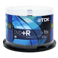 16x DVD+R Media, 120 Minute / 4.7GB, Spindle, 50 Pack