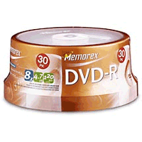 8X DVD-R Media, 120 MInute / 4.7GB, Spindle, 30 Pack